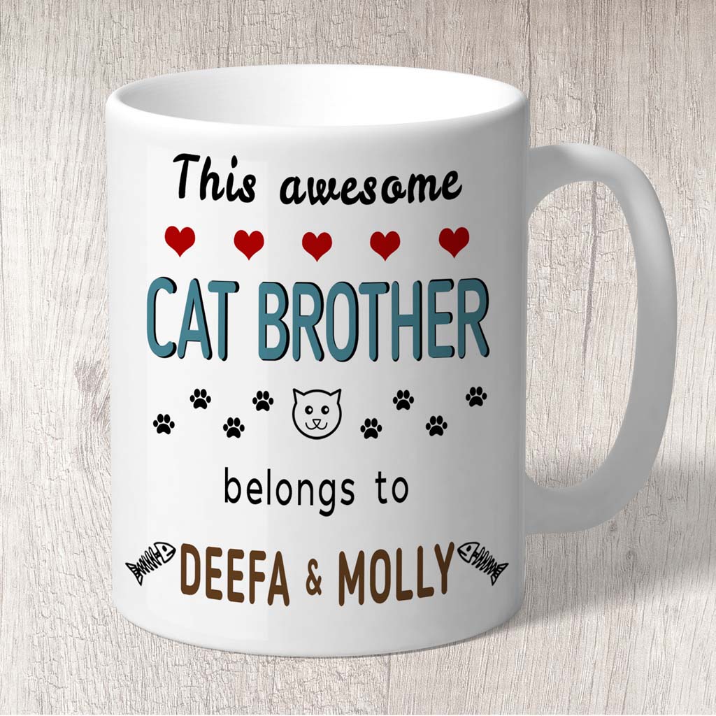 This Awesome Cat Brother Belongs to (2 x Cats names) Mug