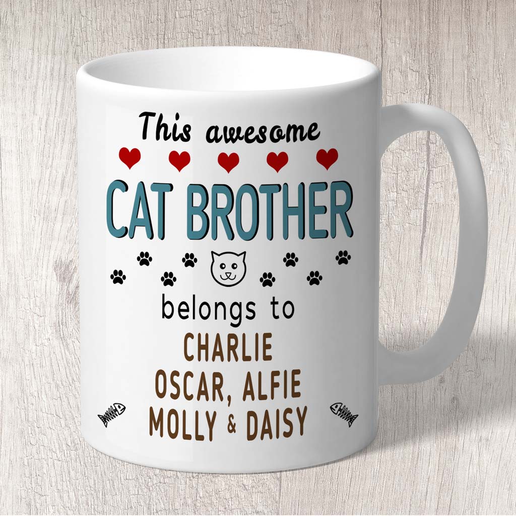 This Awesome Cat Brother Belongs to (3-7 Cat names) Mug