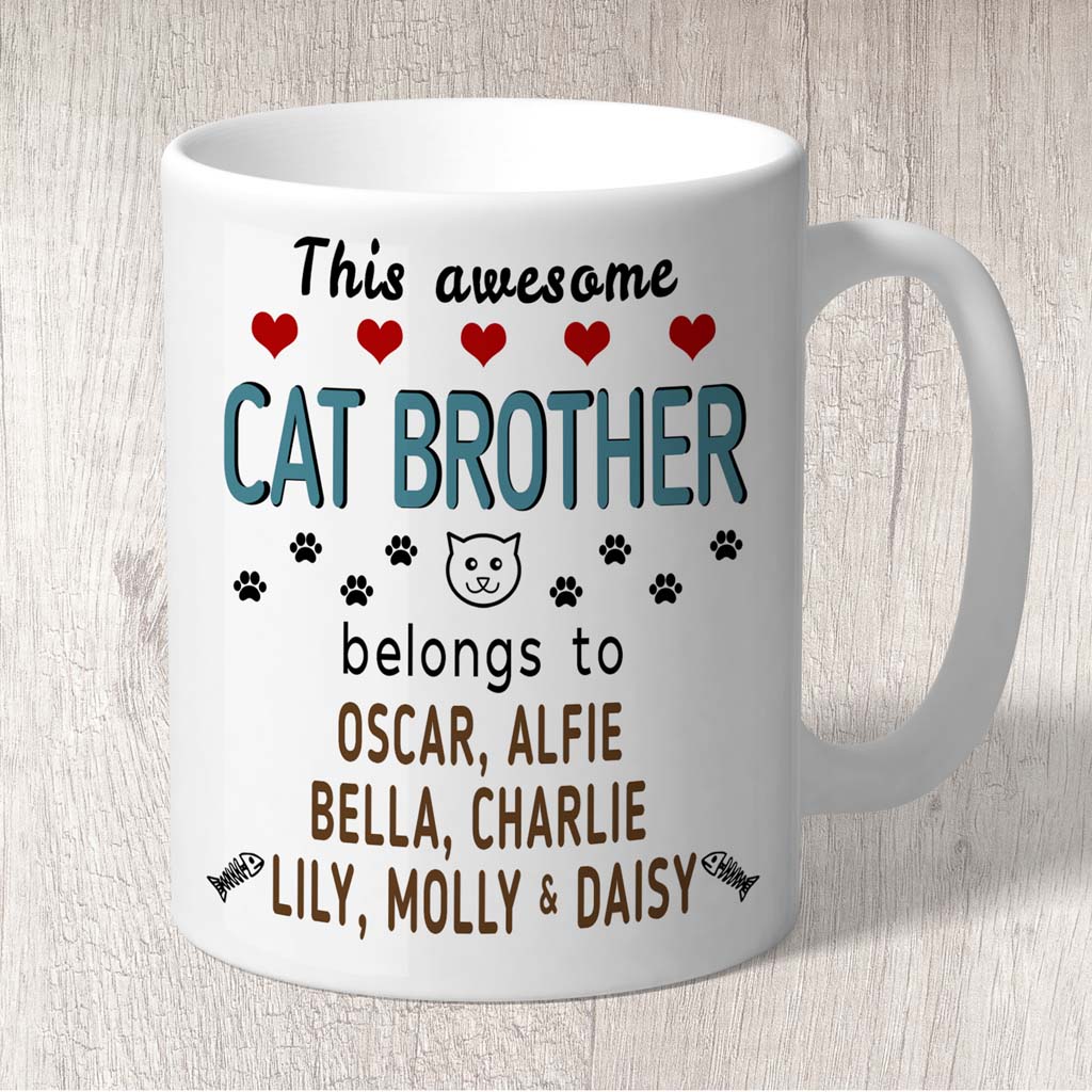 This Awesome Cat Brother Belongs to (3-7 Cat names) Mug