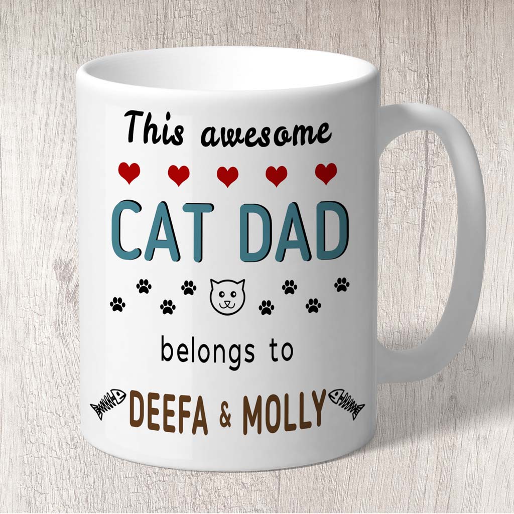 This Awesome Cat Dad Belongs to (2 x Cats names) Mug