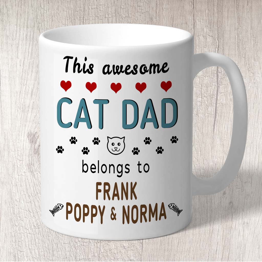 This Awesome Cat Dad Belongs to (3-7 Cat names) Mug