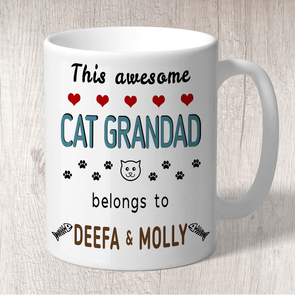 This Awesome Cat Grandad Belongs to (2 x Cats names) Mug