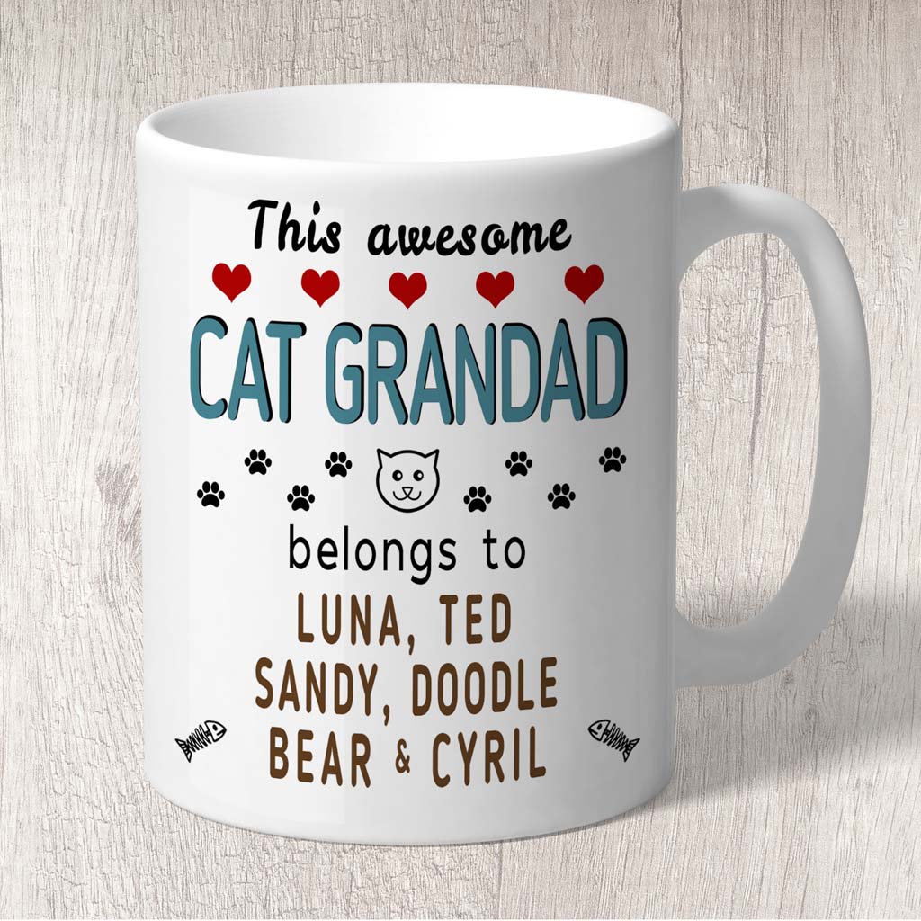 This Awesome Cat Grandad Belongs to (3-7 Cat names) Mug