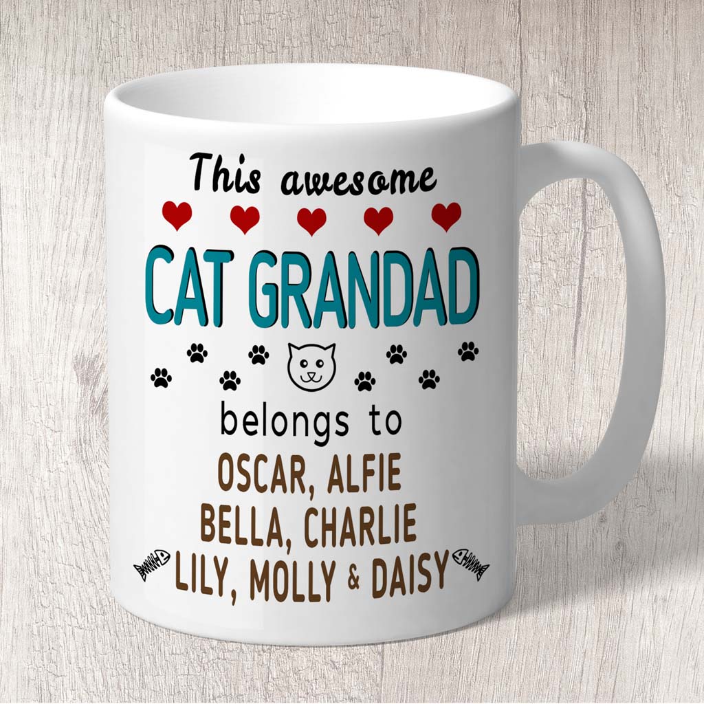 This Awesome Cat Grandad Belongs to (3-7 Cat names) Mug