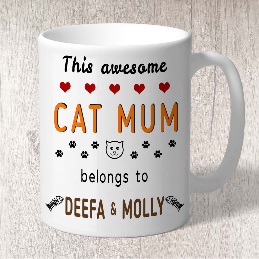 This Awesome Cat Mum Belongs to (2 x Cats names) Mug