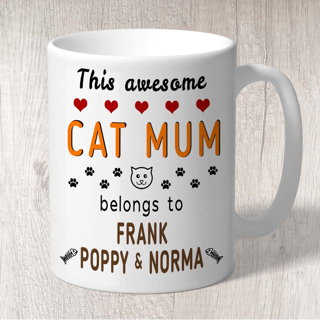 This Awesome Cat Mum Belongs to (3-7 Cat names) Mug