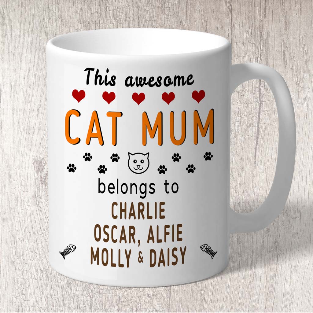 This Awesome Cat Mum Belongs to (3-7 Cat names) Mug