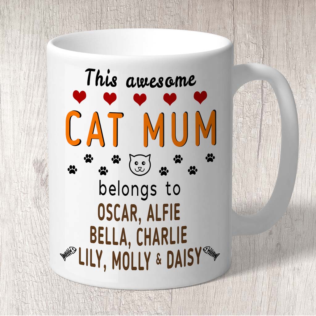 This Awesome Cat Mum Belongs to (3-7 Cat names) Mug