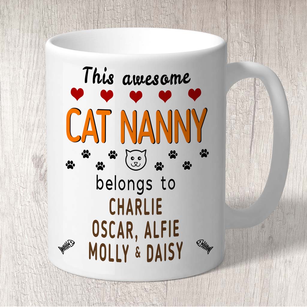 This Awesome Cat Nanny Belongs to (3-7 Cat names) Mug