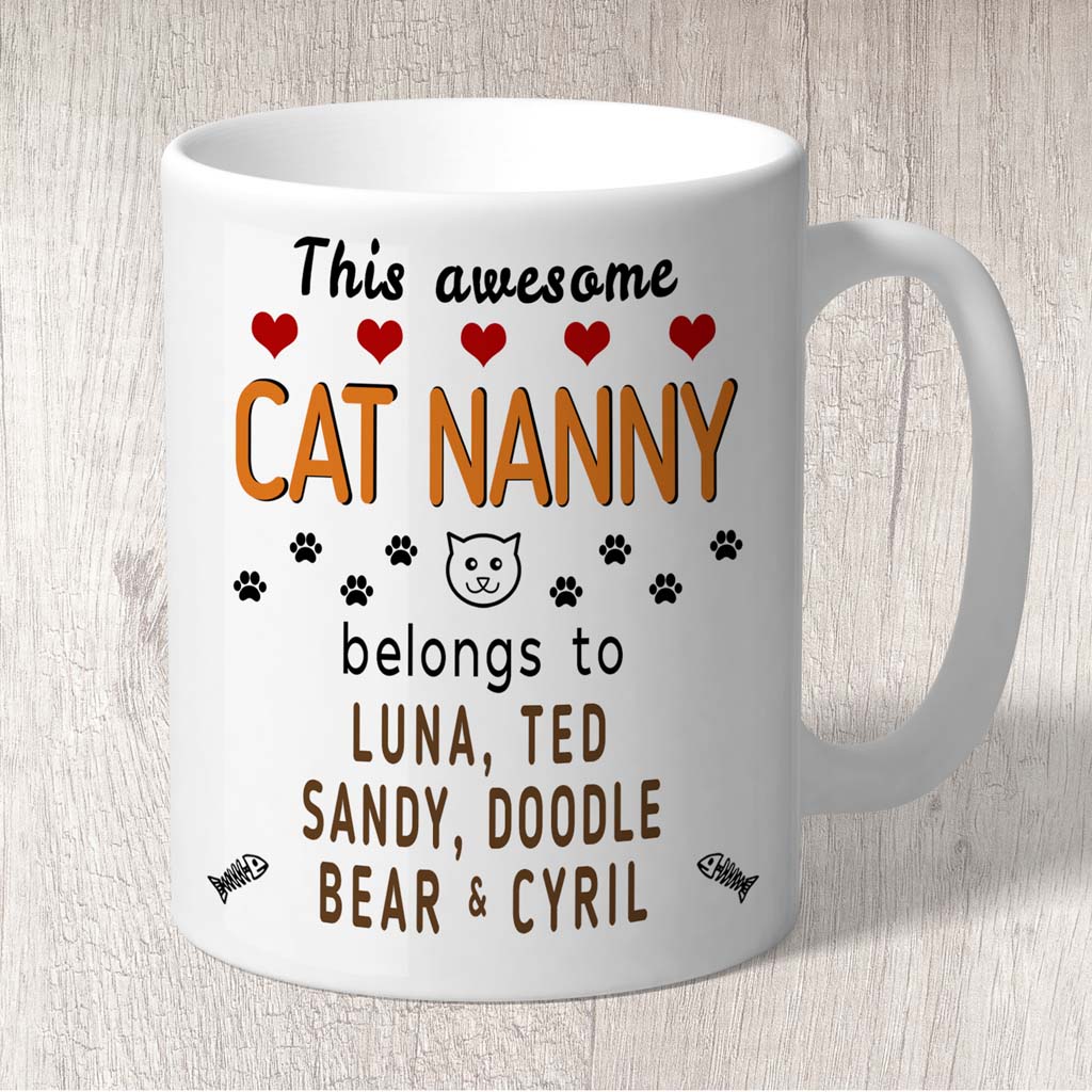 This Awesome Cat Nanny Belongs to (3-7 Cat names) Mug