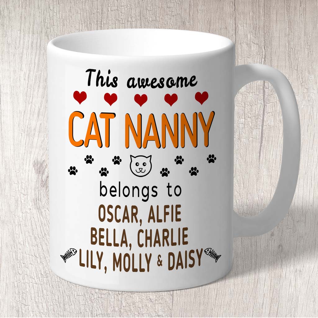 This Awesome Cat Nanny Belongs to (3-7 Cat names) Mug
