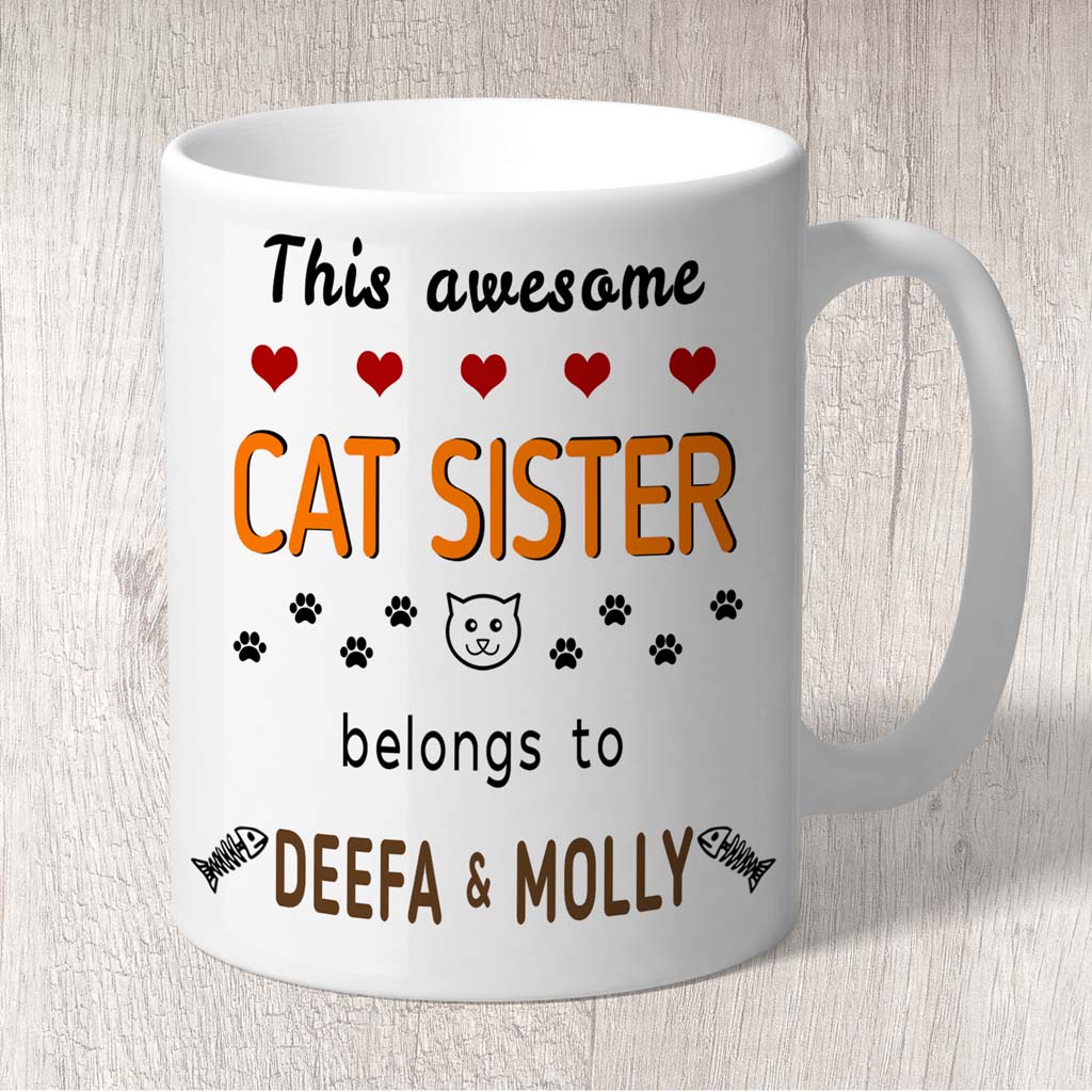 This Awesome Cat Sister Belongs to (2 x Cats names) Mug