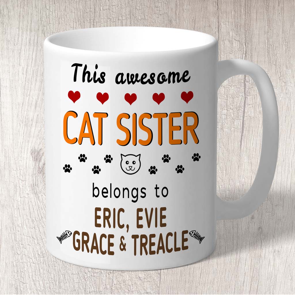 This Awesome Cat Sister Belongs to (3-7 Cat names) Mug