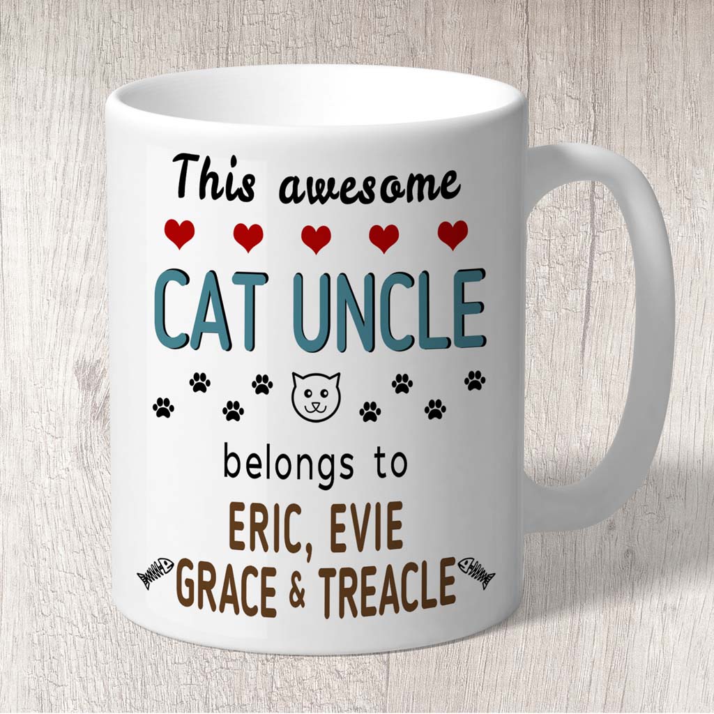 This Awesome Cat Uncle Belongs to (3-7 Cat names) Mug
