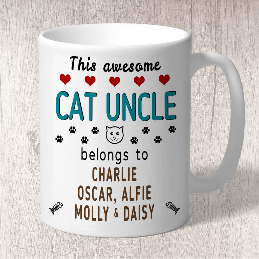 This Awesome Cat Uncle Belongs to (3-7 Cat names) Mug