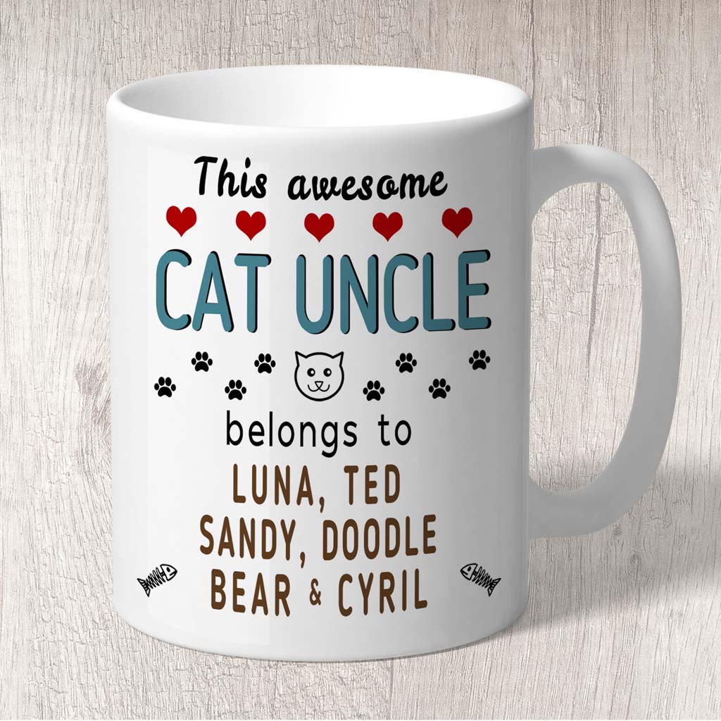 This Awesome Cat Uncle Belongs to (3-7 Cat names) Mug