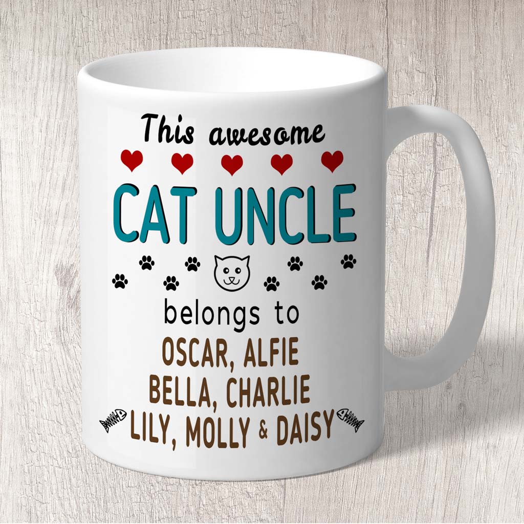 This Awesome Cat Uncle Belongs to (3-7 Cat names) Mug